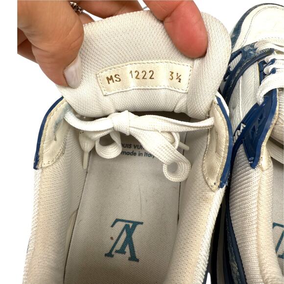 Louis Vuitton Leather Denim Monogram LV Trainer Sneaker Blue White Size 3.5 - Picture 16 of 16